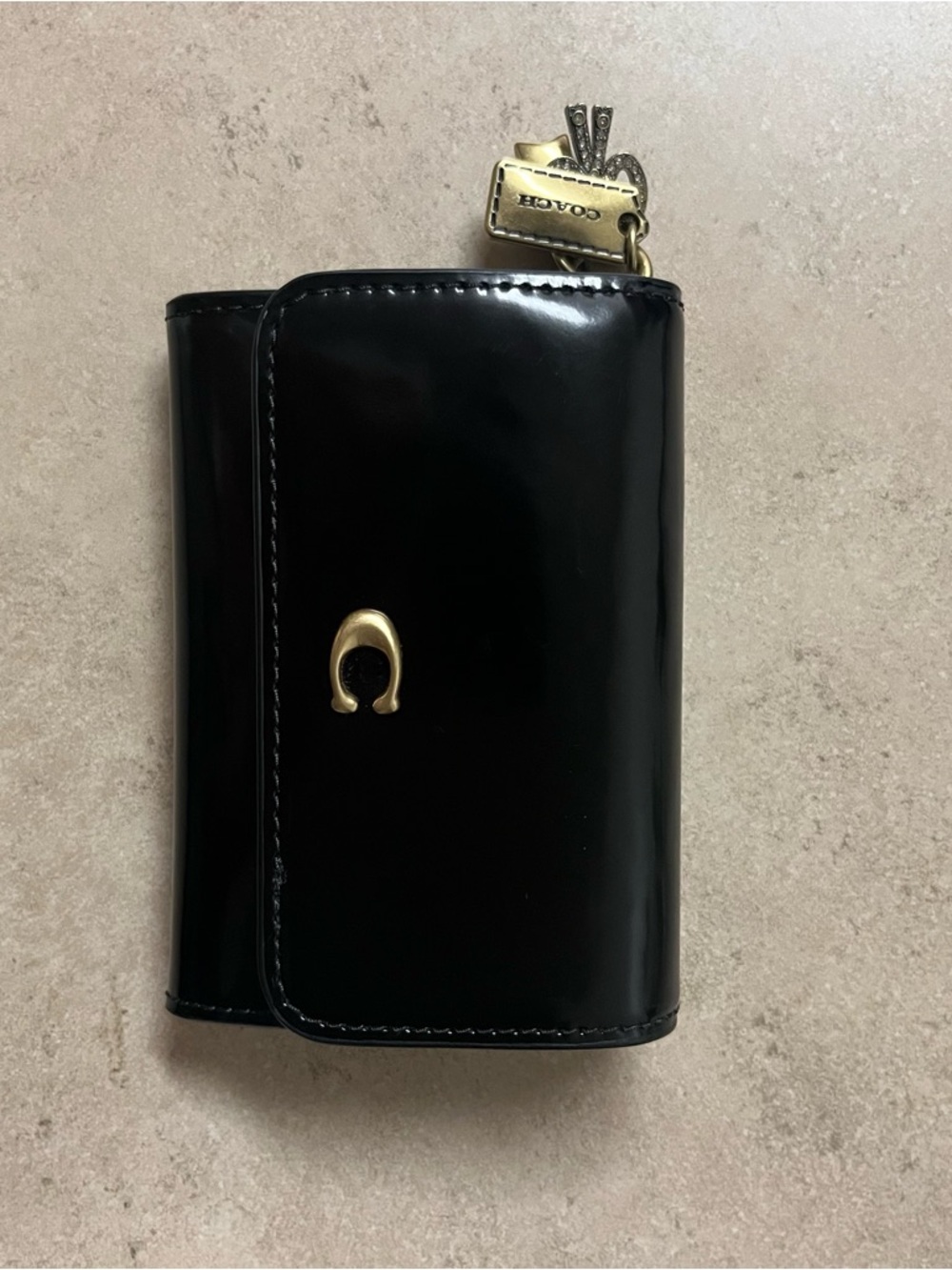 Coach Spazzolato Leather Black Wallet with gold charm - Picture 2 of 4